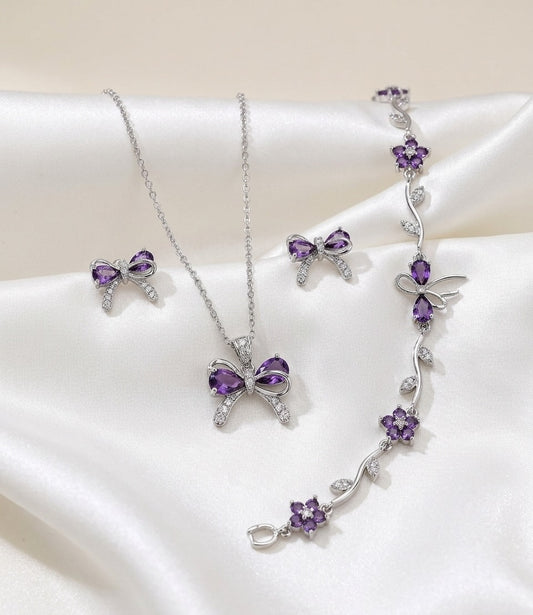 Luminous Butterfly Pendant + Flower Bracelet Set + Butterfly earring