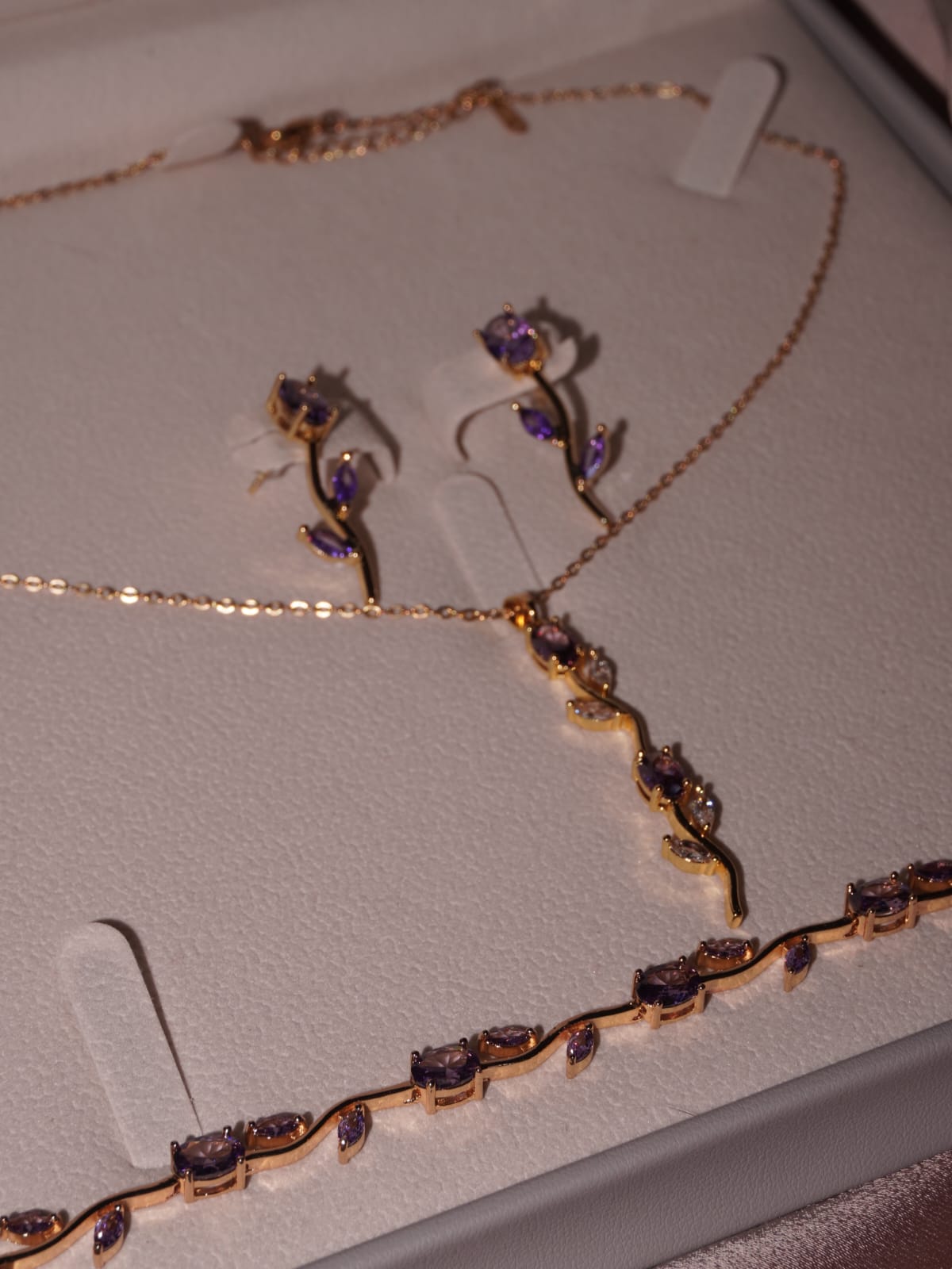 Luminous Tulip V2 — Gold-Plated Crystal Vine Bracelet - neckless - earing