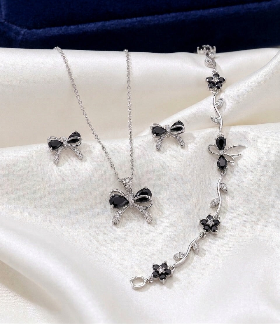 Luminous Butterfly Pendant + Flower Bracelet Set + Butterfly earring