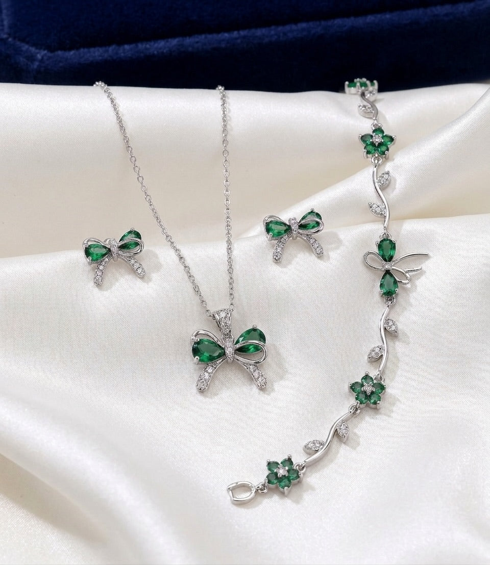 Luminous Butterfly Pendant + Flower Bracelet Set + Butterfly earring