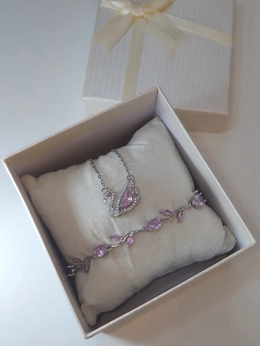 Luminous Swan Pendant + Tulip Bracelet Set
