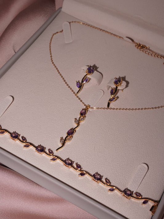 Luminous Tulip V2 — Gold-Plated Crystal Vine Bracelet - neckless - earing