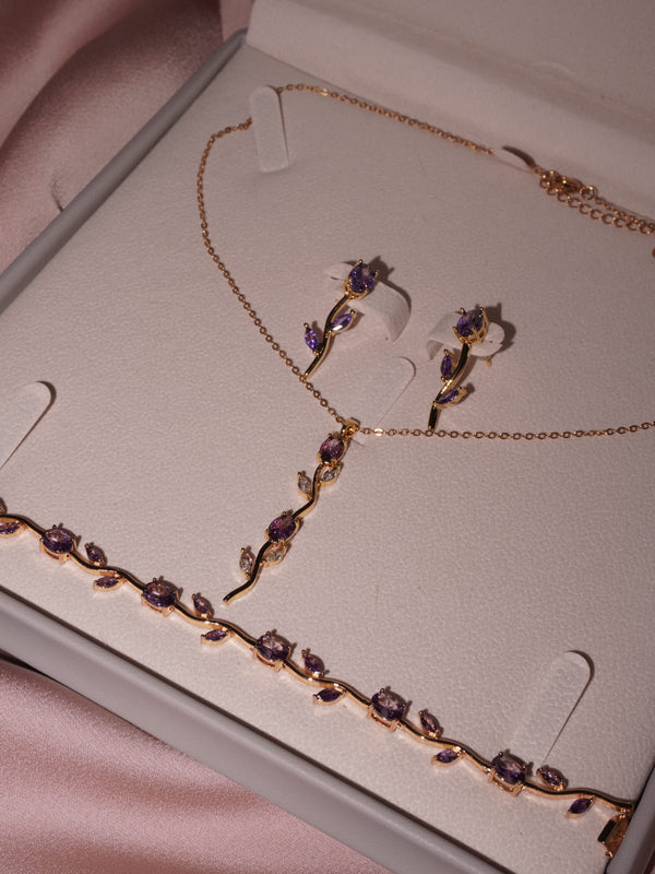 Luminous Tulip V2 — Gold-Plated Crystal Vine Bracelet - neckless - earing